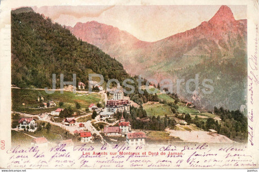 Les Avants sur Montreux et Dent de Jaman - mountain - valley - 970 - old postcard - Switzerland - used - JH Postcards