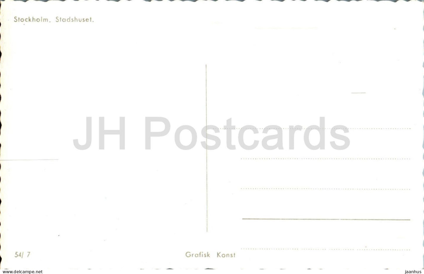 Stockholm - Stadshuset - Hôtel de ville - 54/7 - Suède - inutilisé 