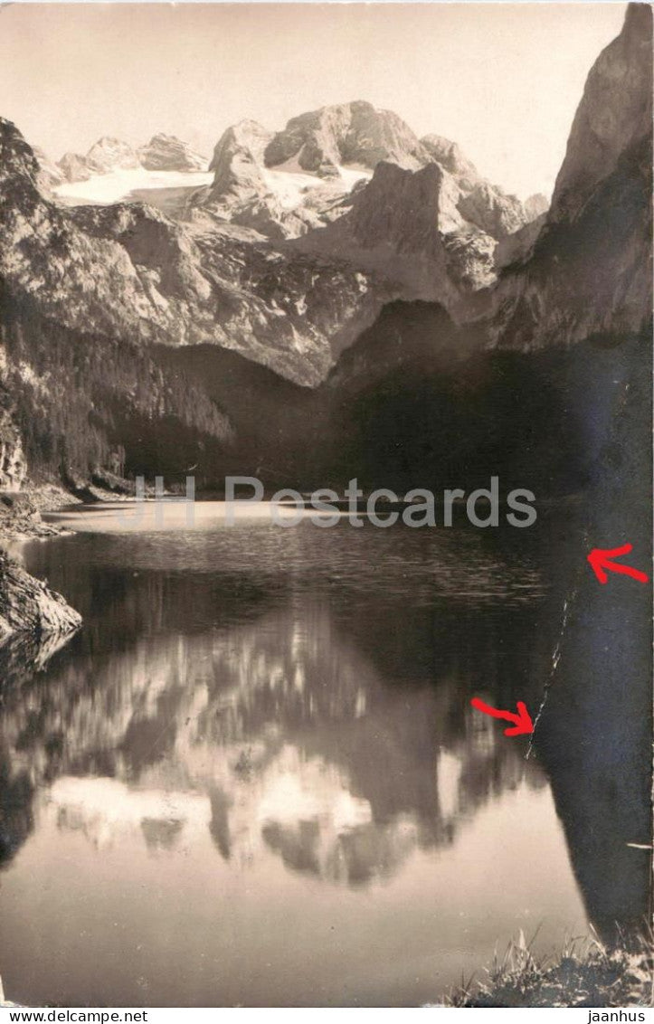 Gosausee mit Dachstein - alpine lake - glacier - No. 348 - old postcard - 1929 - Austria - used - JH Postcards