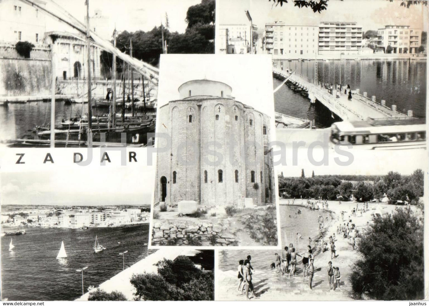 Zadar - city views - church St Donatus - harbor - marina - beach - 640 - old postcard - 1963 - Croatia Yugoslavia - used - JH Postcards