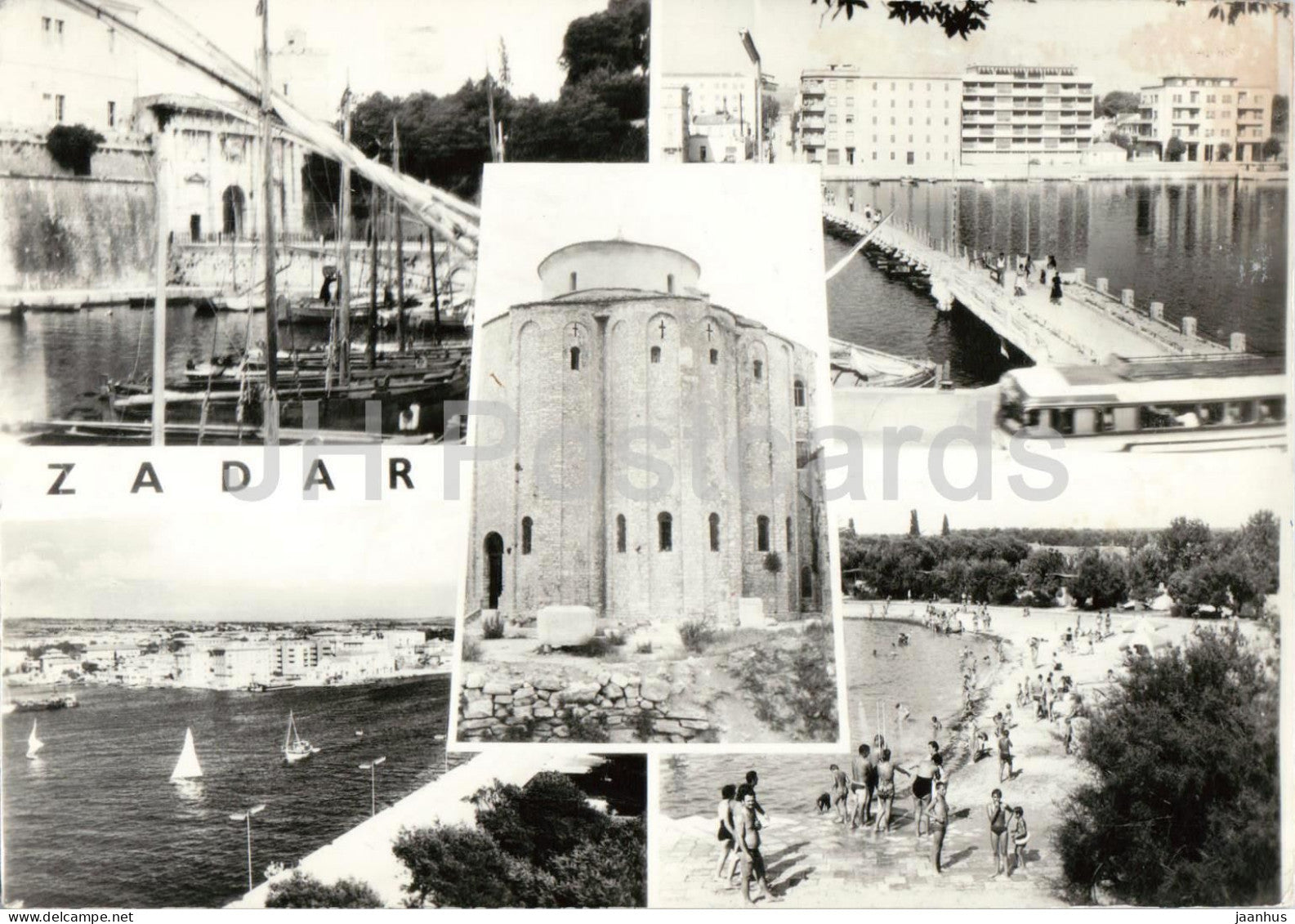 Zadar - city views - church St Donatus - harbor - marina - beach - 640 - old postcard - 1963 - Croatia Yugoslavia - used - JH Postcards