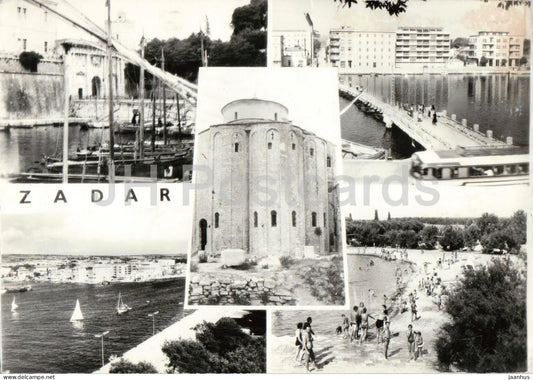 Zadar - city views - church St Donatus - harbor - marina - beach - 640 - old postcard - 1963 - Croatia Yugoslavia - used - JH Postcards