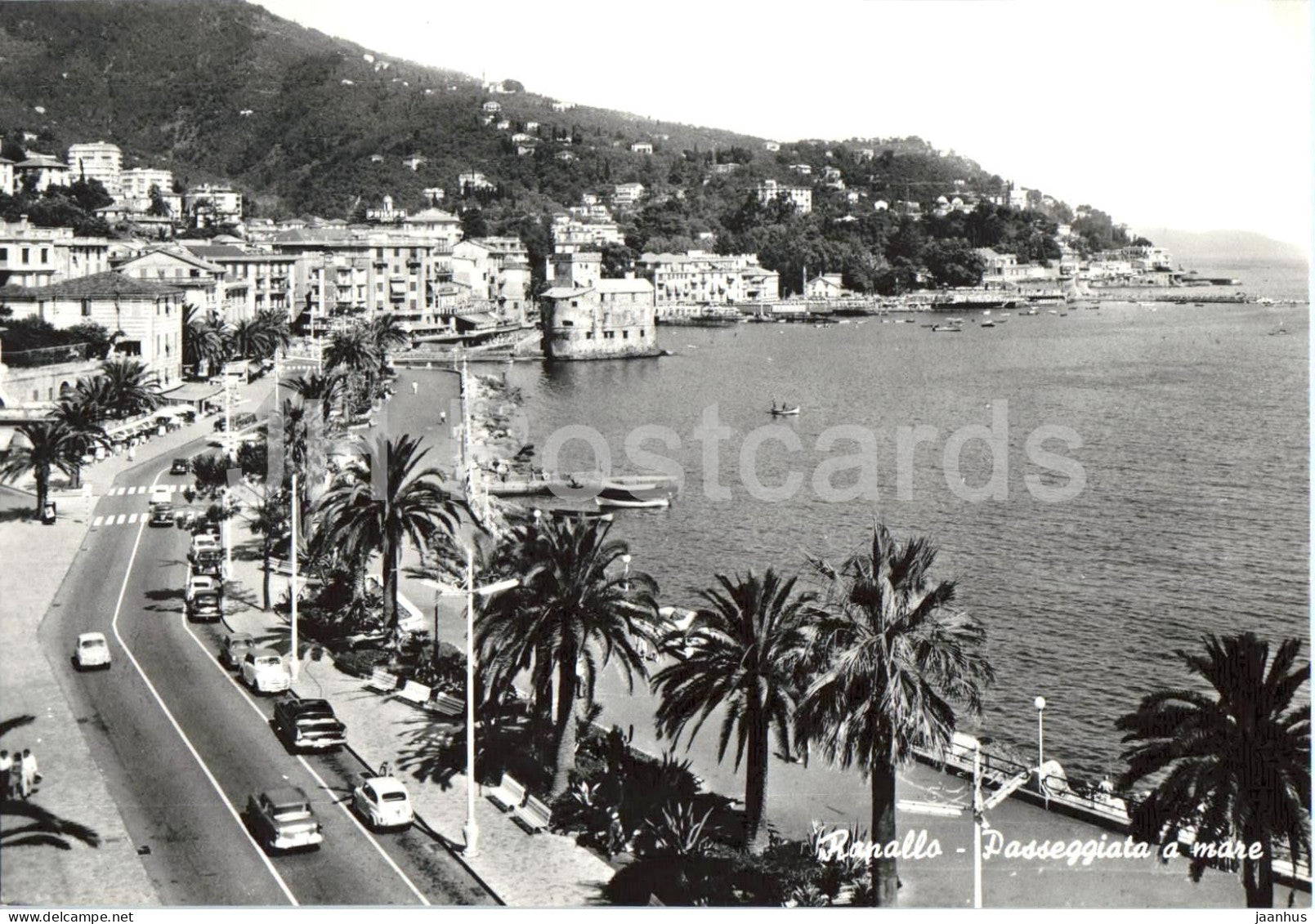 Rapallo - Passeggiata a mare - Seaside Promenade - car - street - seaside view - 2081 - old postcard - Italy - unused - JH Postcards