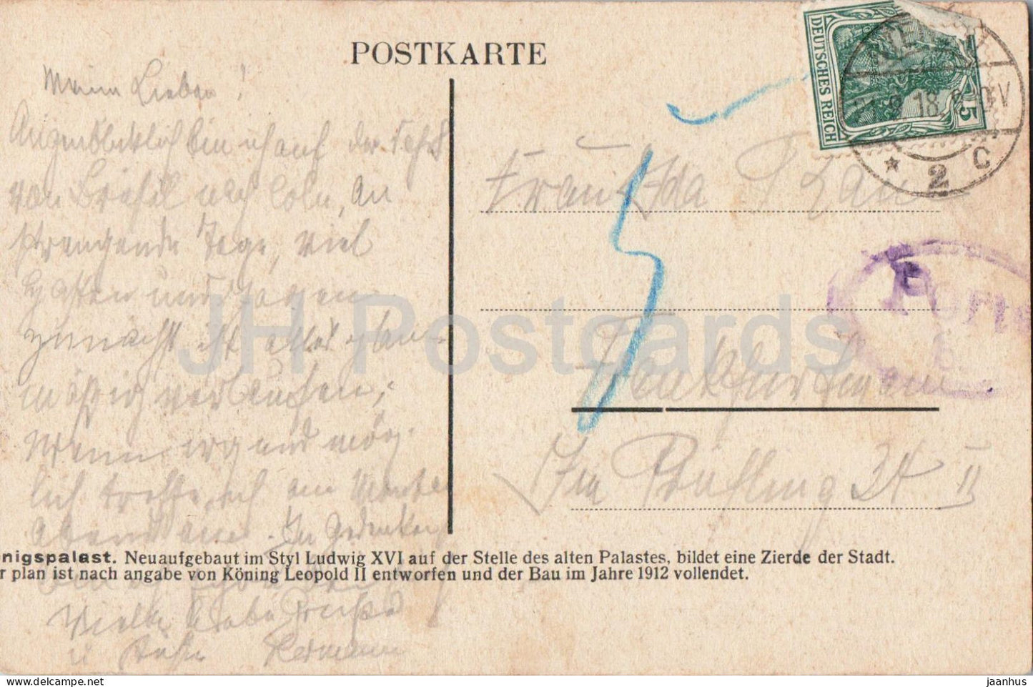 Bruxelles - Konigspalast - Palais Royal - carte postale ancienne - Belgique - utilisée 