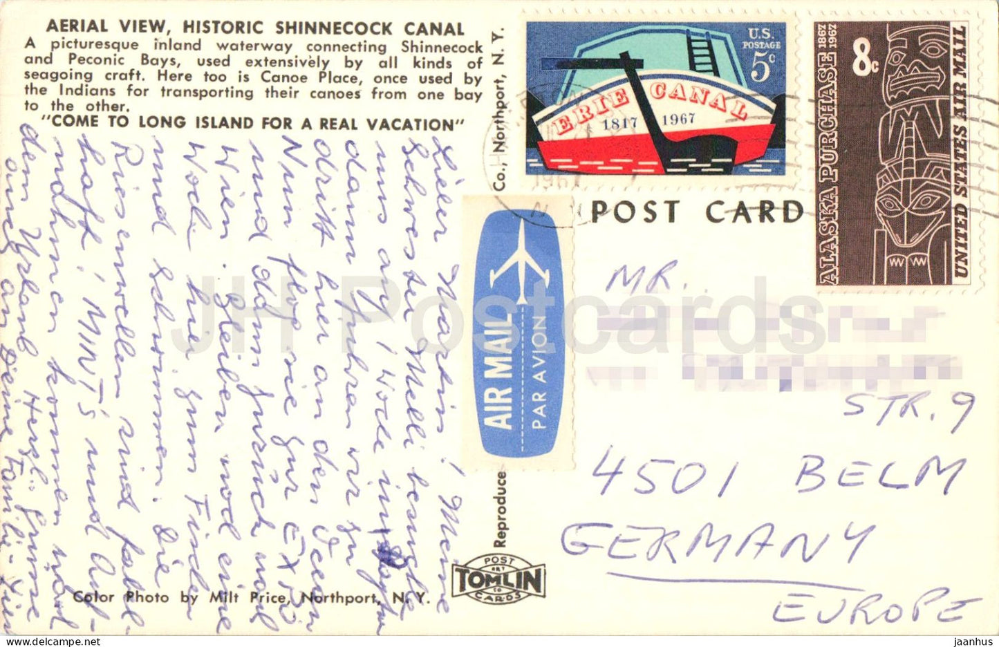 Vue aérienne du canal historique de Shinnecock, Long Island, N.Y. - 1967 - États-Unis - usagé