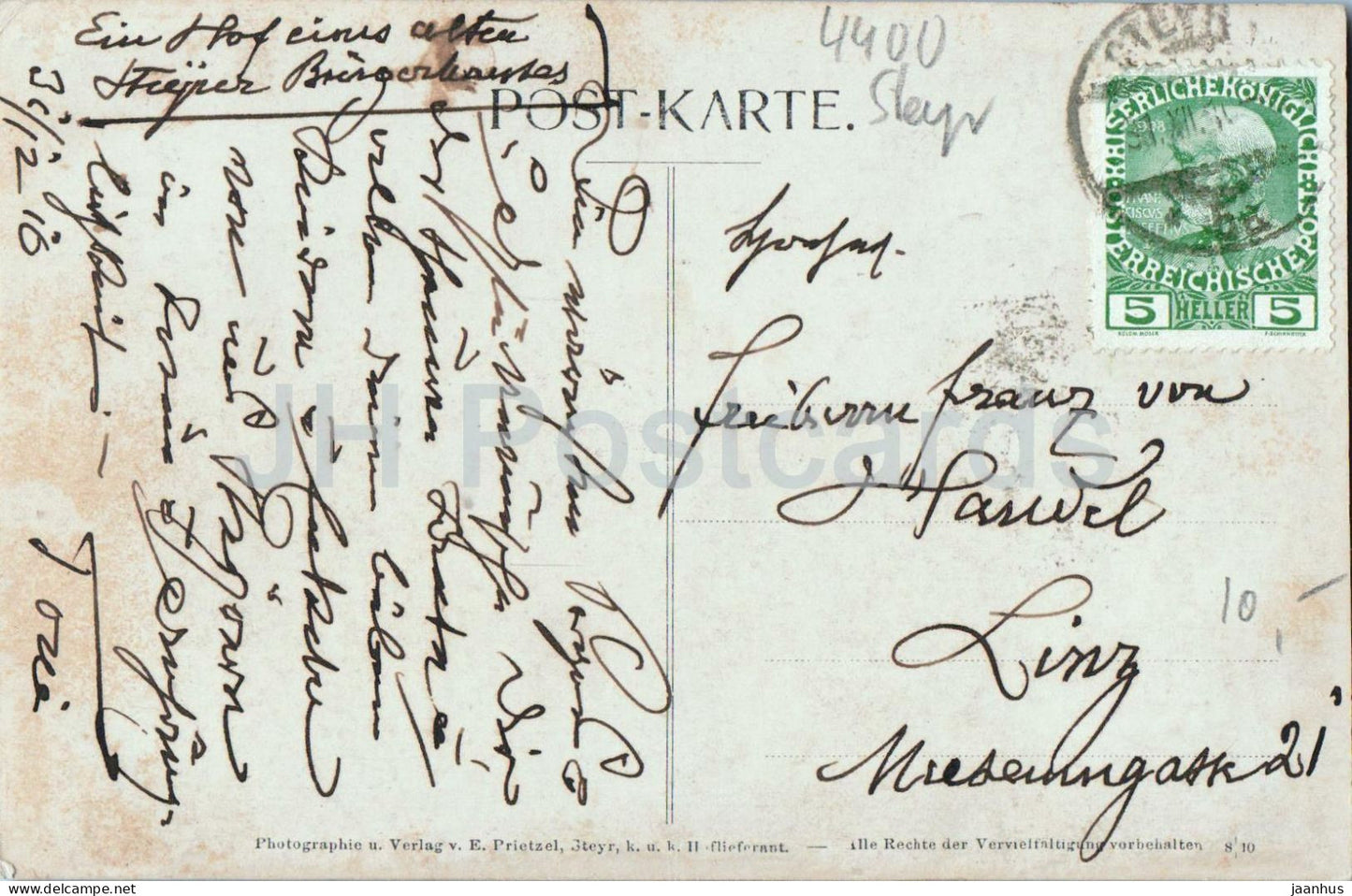 Steyr - Ancien Burgerhaus - Cour - photo - carte postale ancienne - 1916 - Autriche - d'occasion 