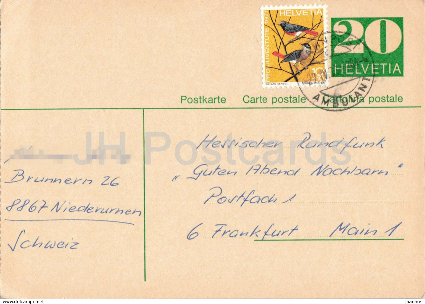 Guten Abend Nachbarn - Hessischer Rundfunk - postal stationery - 128 - 1972 - Switzerland - used - JH Postcards