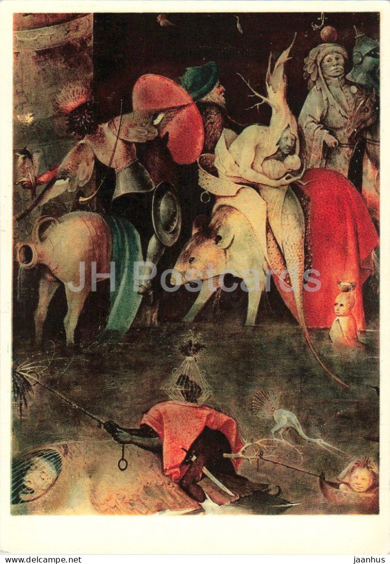 painting by Hieronymus Bosch - The Temptation of St. Anthony - horse - Flemish art - 119 - Portugal - unused - JH Postcards