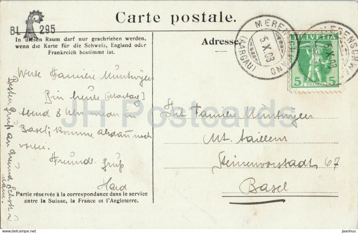 Gasthof z. Schwanen - Merenschwand - village - inn - 285 - old postcard - 1908 - Switzerland - used