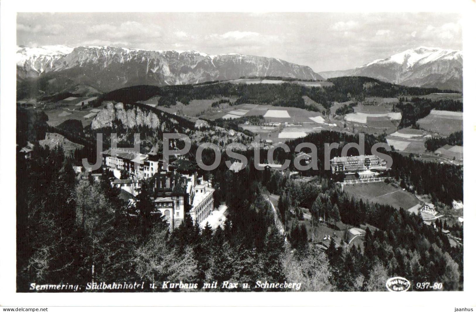 Semmering - Sudbahnhotel und Kurhaus mit Rax und Schneeberg - hotel No. 937-80 - old postcard - 1950s - Austria - unused - JH Postcards