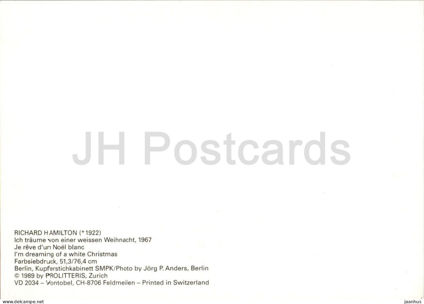 screenprint by Richard Hamilton - Im Dreaming of a White Christmas - British art - 1989 - Switzerland - unused