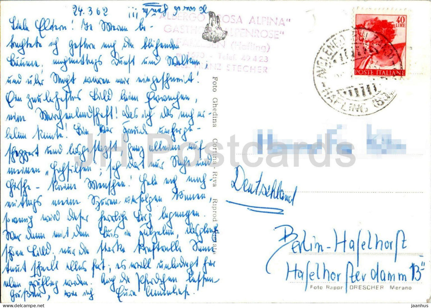 Merano - Avelengo - Zwegg Hutte - Meran - Hafling - Alps - mountains - 102-037 - 1962 - Italy - used