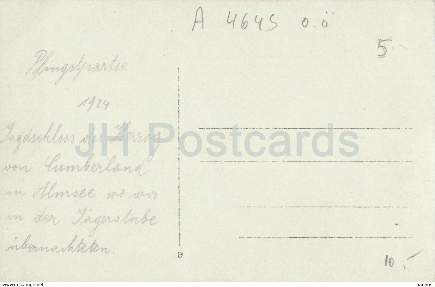 Almsee - Jagdschloss des Herzog von Cumberland - Pfingstpartie - Hunting Lodge - carte postale ancienne - 1924 - Autriche - utilisé 