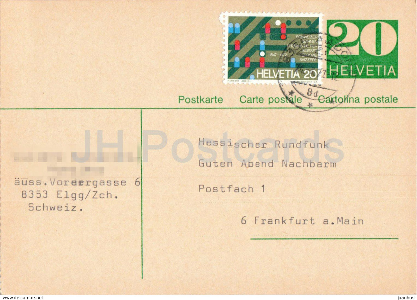 Guten Abend Nachbarn - Hessischer Rundfunk - postal stationery - 114 - 1972 - Switzerland - used - JH Postcards