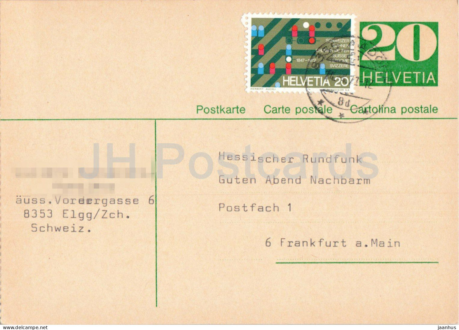 Guten Abend Nachbarn - Hessischer Rundfunk - postal stationery - 114 - 1972 - Switzerland - used - JH Postcards