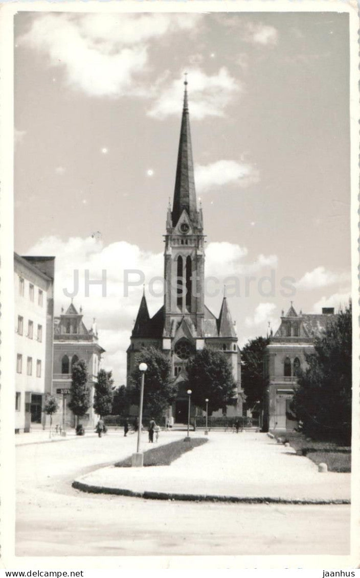 Murska Sobota - church - town square - architecture - photo - old postcard - 1950s - Slovenia Yugoslavia - used - JH Postcards