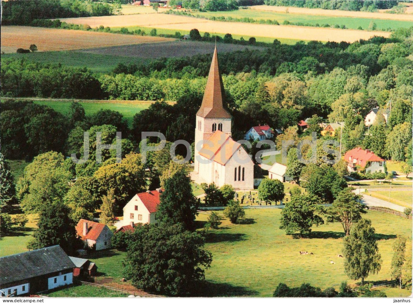 Sanda - Gotland - Sanda Church - aerial village view - 20254 - architecture - 1990s - Sweden - unused - JH Postcards