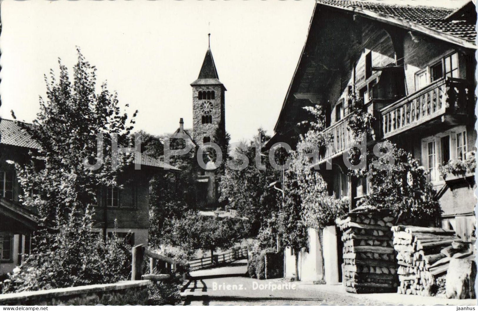 Brienz - Dorfpartie - village street - houses - church -1782 - old postcard - Switzerland - unused - JH Postcards