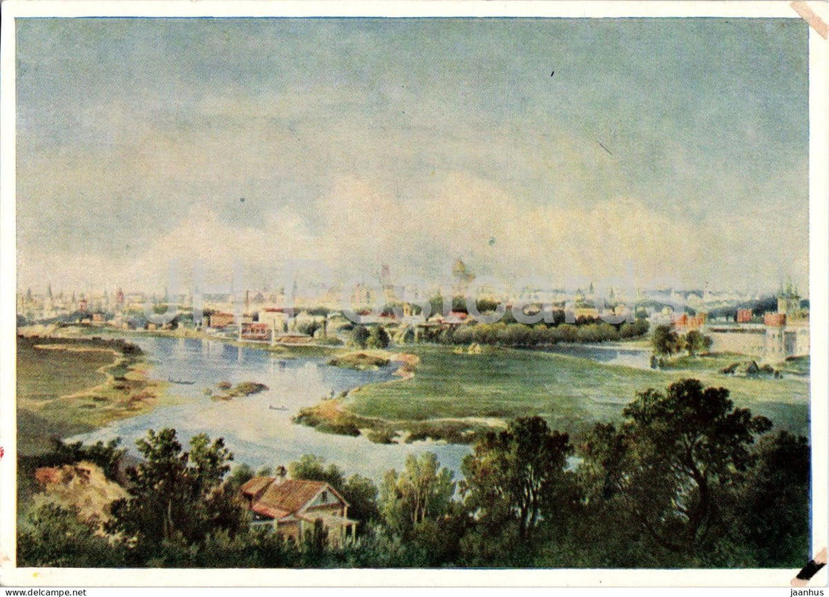 painting by Vladimir Ammon - View of Moscow from the Sparrow Hills - old postcard - 1956 - Russia USSR - unused - JH Postcards