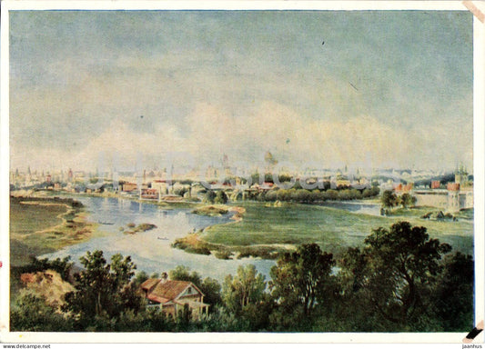 painting by Vladimir Ammon - View of Moscow from the Sparrow Hills - old postcard - 1956 - Russia USSR - unused - JH Postcards
