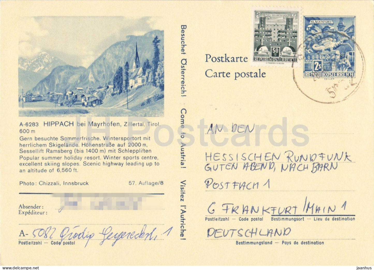 Hippach bei Mayrhofen - Zillertal - Tirol - Hessischer Rundfunk - village - postal stationery - 1972 - Austria - used - JH Postcards