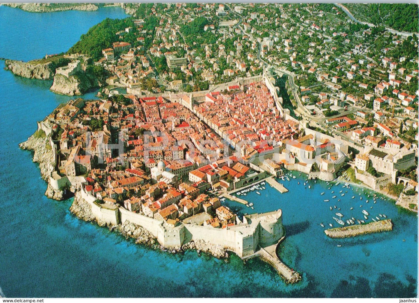 Dubrovnik - Panorama - aerial view old town harbor - 1239 - Croatia Yugoslavia - used - JH Postcards