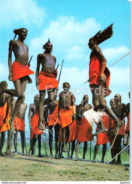 Masai Dancers - traditional dance people - folk costumes - J 4 - 1970s - Kenya - unused - JH Postcards