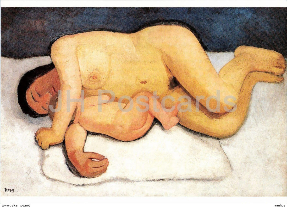 painting by Paula Modersohn-Becker - Mother and Child - Liegende Mutter mit Kind - German art - nude - Germany - unused - JH Postcards