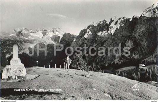 Zwieselalpe - Ausblick auf den Dachstein - Hiker - mountains - No. 2265 - old postcard - 1940 - Austria - used - JH Postcards