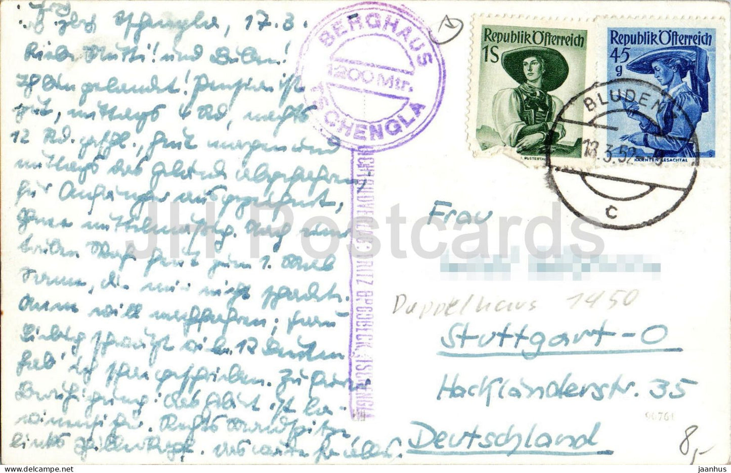 Berghaus Tschengla 1200 m - Lichtbildverlag Fritz Brodbeck Tschengla - Alps - old postcard - 1952 - Austria - used