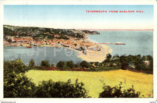 Teignmouth from Shaldon Hill - Devon Coast - seaside beach - pier - old postcard - 1945 - England United Kingdom - used - JH Postcards