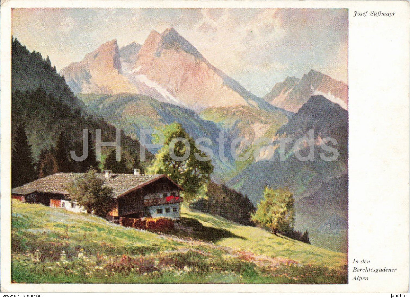 painting by Josef Sussmayr - Berchtesgadener Alps In the Berchtesgaden Alps - German art - 328 - old - Germany - unused - JH Postcards