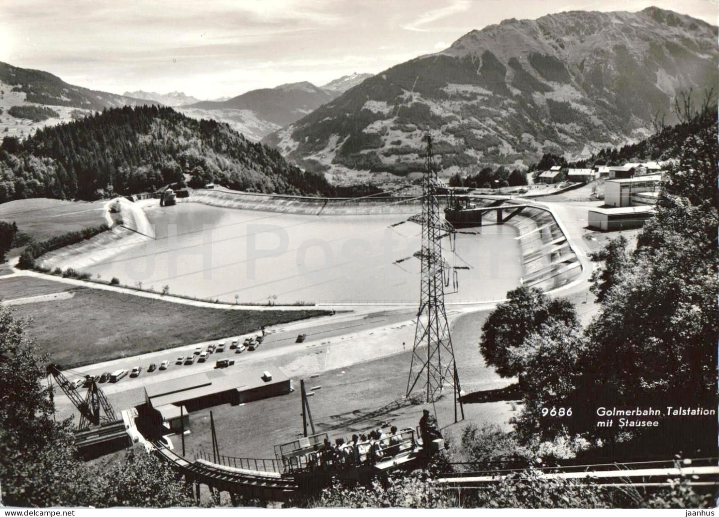 Golmerbahn Talstation mit Stausee - reservoir - mountains - funicular - 9686 - old postcard - Austria - unused - JH Postcards