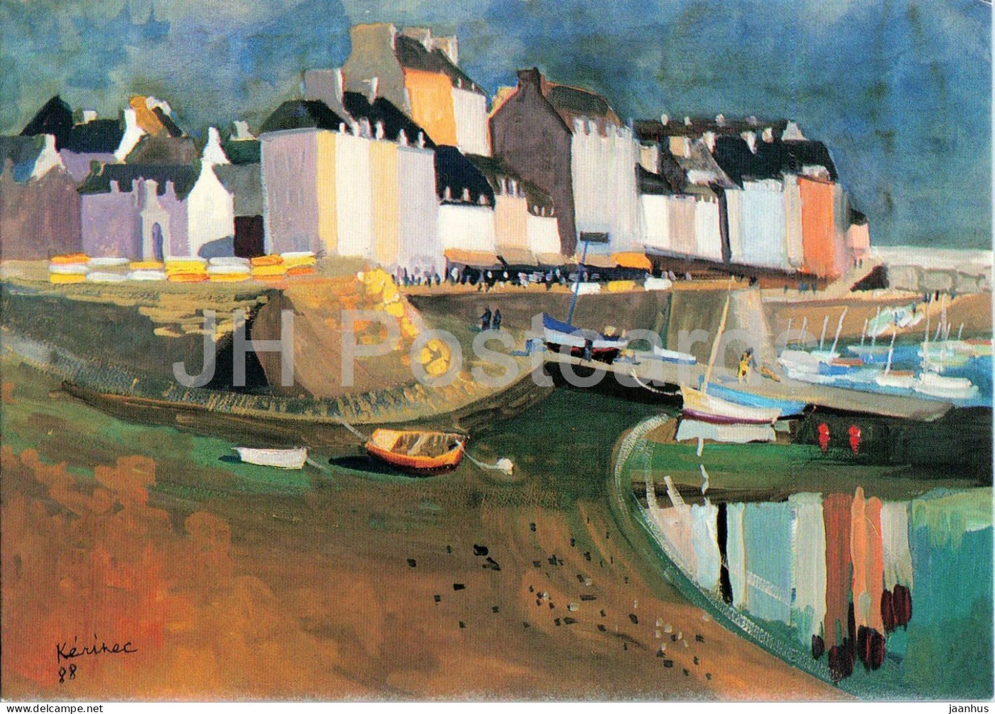 painting by Kerinec - Port of Rozmeur and the Round Slipway - French art - France - unused - JH Postcards