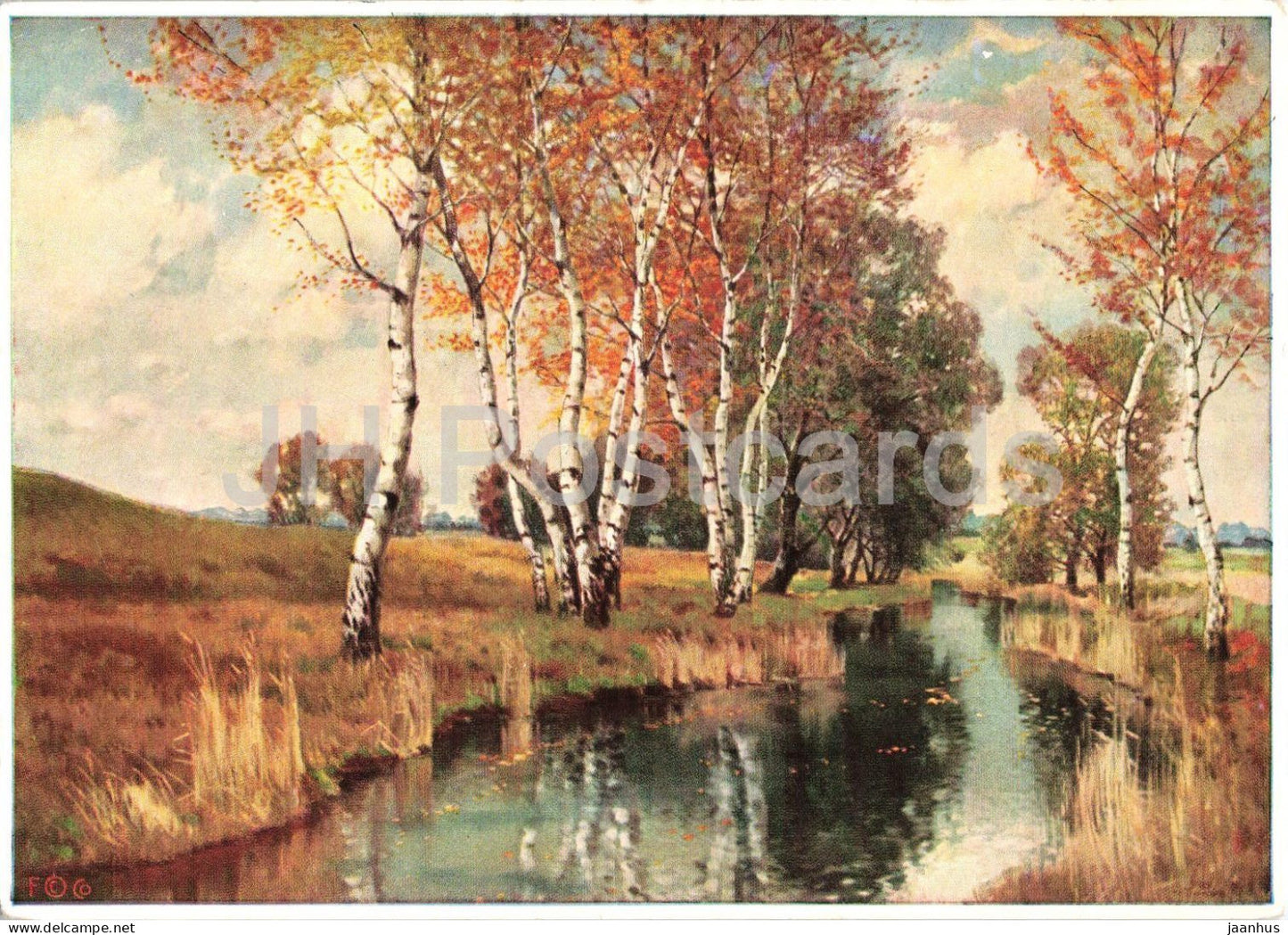 painting by Yos - Birken im Herbst - Birches in Autumn - German art - 5803 - old - Germany - unused - JH Postcards