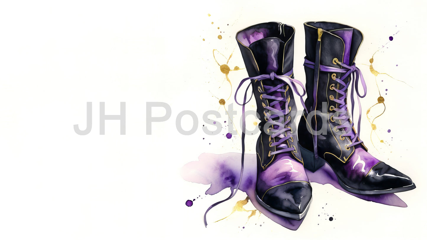 AI-Bild – Verzaubertes Schuhwerk: Ein bezauberndes Aquarell eines Paars Hexenstiefel. Halloween. Zeichnung. Kunst. Illustration. Platz zum Kopieren. 3