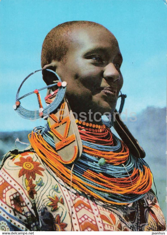 Masai Woman - portrait - traditional jewelry - folk costumes - J 11 - 1970s - Kenya - unused - JH Postcards