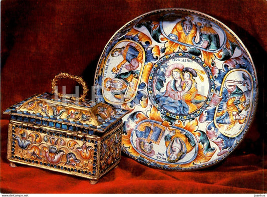 The Moscow Armoury Treasures - Plate and Casket - enamels - museum - Aeroflot - Russia USSR - unused - JH Postcards