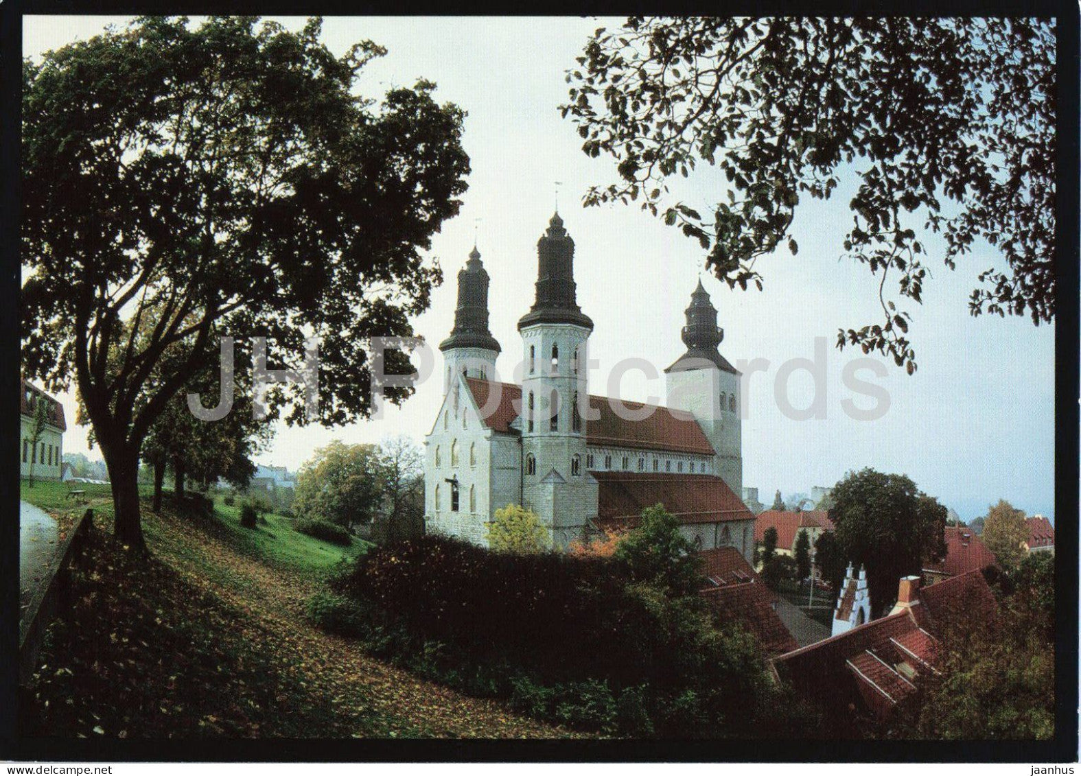 Visby - View over St Marys Cathedral - church city view - 212 - architecture - 1990s - Sweden - unused - JH Postcards