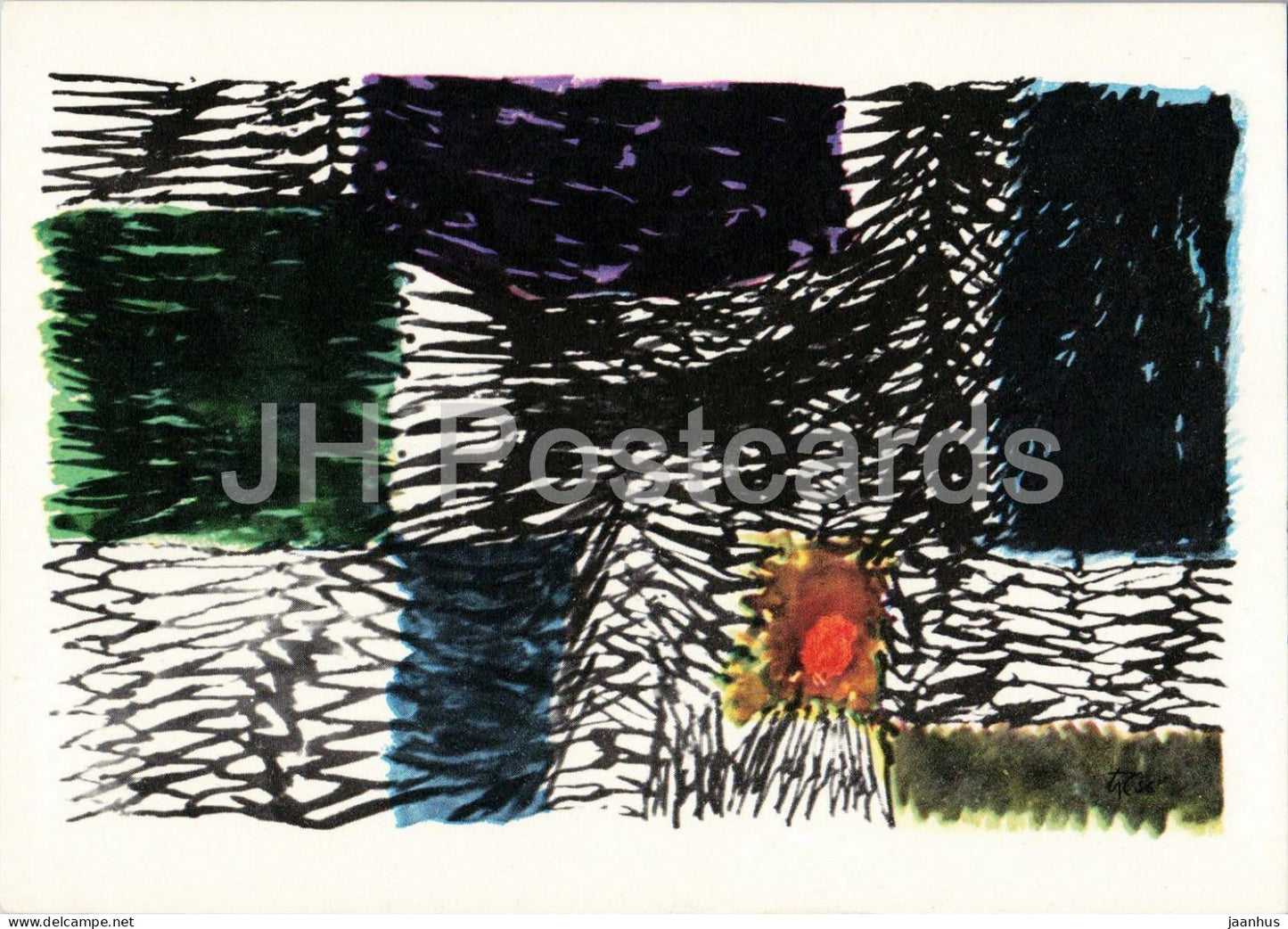 watercolor by Hann Trier - abstract composition - German art - 48 - old postcard - 1956 - Germany - unused - JH Postcards