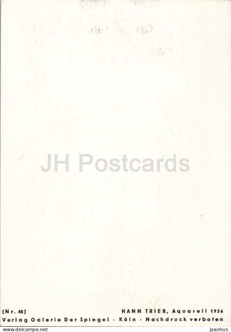 watercolor by Hann Trier - abstract composition - German art - 48 - old postcard - 1956 - Germany - unused