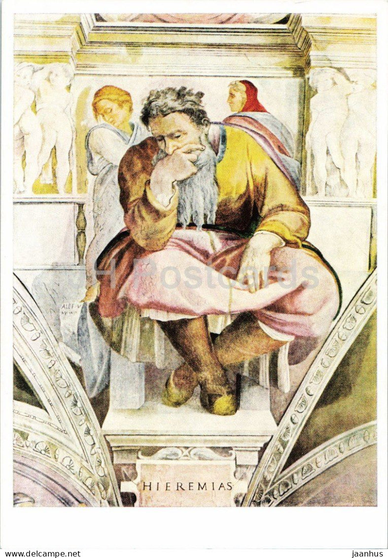painting by Michelangelo Buonarroti - Jeremiah - Jeremias - fresco - Italian art - 1971 - Germany DDR - unused - JH Postcards