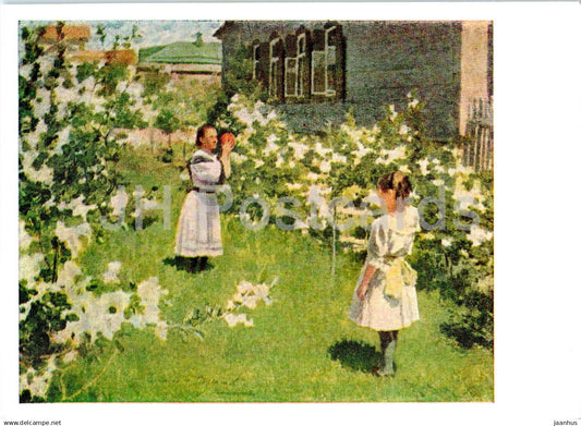 painting by V. Borisov-Musatov - May Flowers - girls playing - Russian art - 1968 - Russia USSR - unused - JH Postcards