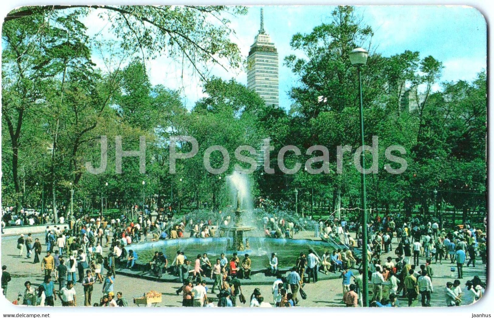 Mexico City - A fountain in the busy Alameda Central - skyscraper - V2493 - 1975 - Mexico - used - JH Postcards