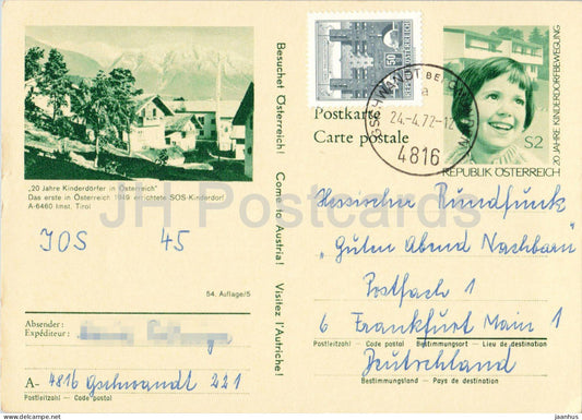 SOS Kinderdorf Imst - Tirol - Hessischer Rundfunk - charity - village - postal stationery - 1972 - Austria - used - JH Postcards