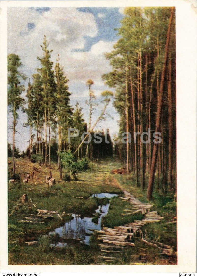 painting by A. K. Savrasov - Clearing in a Pine Forest - Russian art - old postcard - 1956 - Russia USSR - unused - JH Postcards