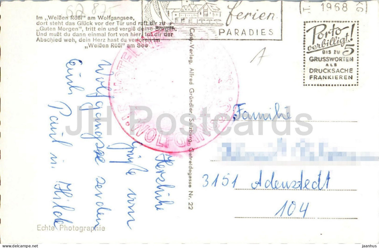 St. Wolfgang - Im Weissen Rossl am Wolfgangsee - restaurant - hotel - song - 1968 - Austria - used