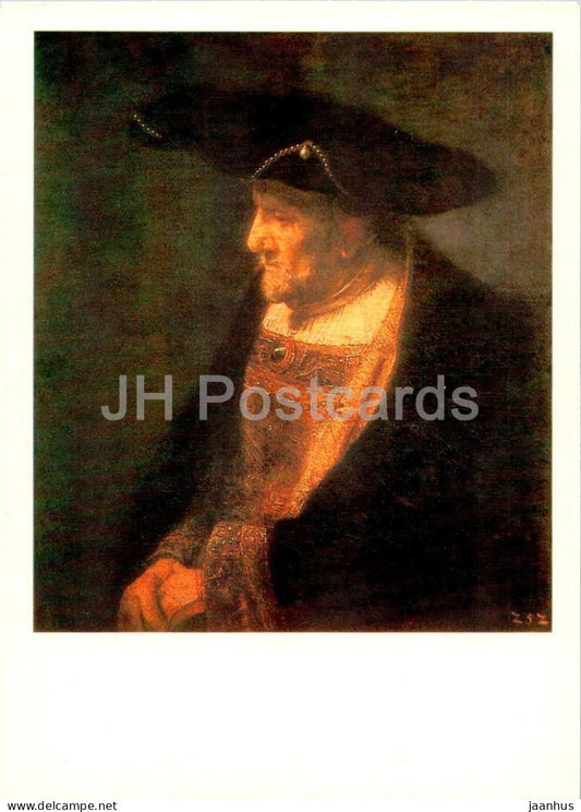 painting by Rembrandt - Portrait of a man with pearls on his hat - Dutch art - 1987 - Russia USSR - unused - JH Postcards