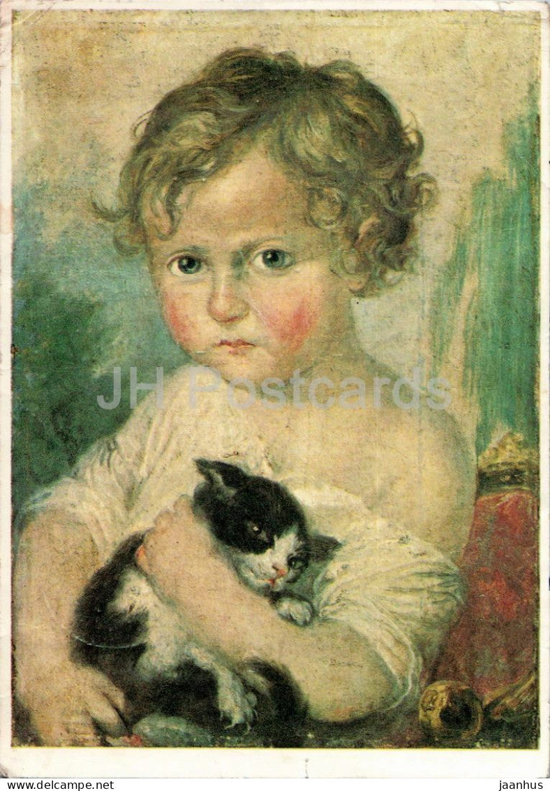Rinaldi - Mein Katzchen - My Little Cat - painting - Swiss art - art postcard - 1965 - Switzerland - used - JH Postcards