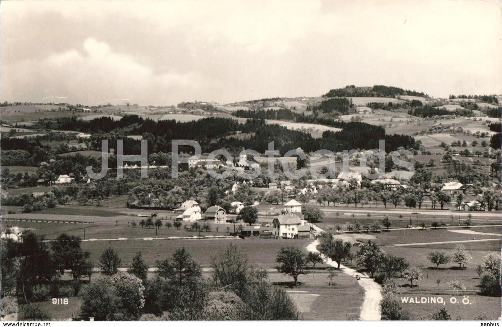 Walding - village view - countryside - panorama - 9118 - old postcard - 1959 - Austria - used - JH Postcards